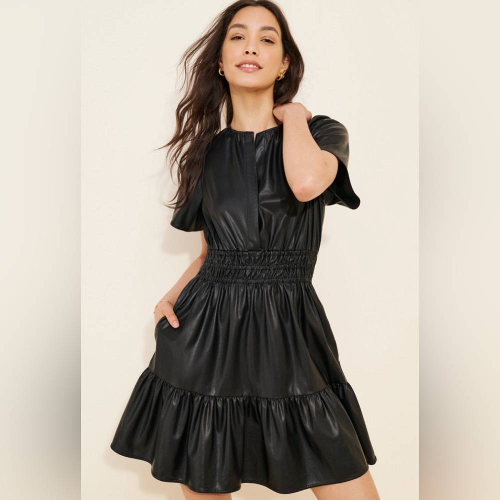 Anthropologie somerset mini Black Faux vegan Leather Dress